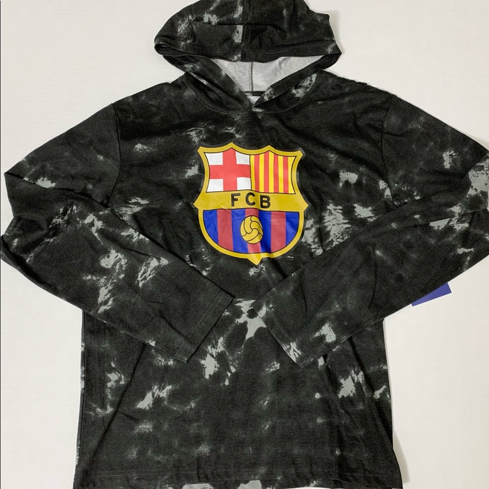 FC Barcelona MENS T-SHIRT HOODIE LONG SLEEVE Size XL Weathered Dark Gray